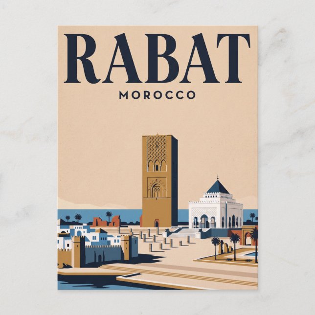 Cartão Postal de Viagem Antigo | Rabat, Marrocos (Frente)