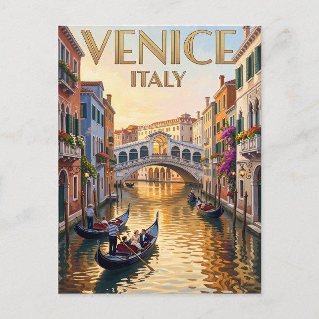 Cartão Postal de Viagem Antigo Veneza (Frente)