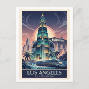 Cartão Postal de Viagem Art Déco de Los Angeles –