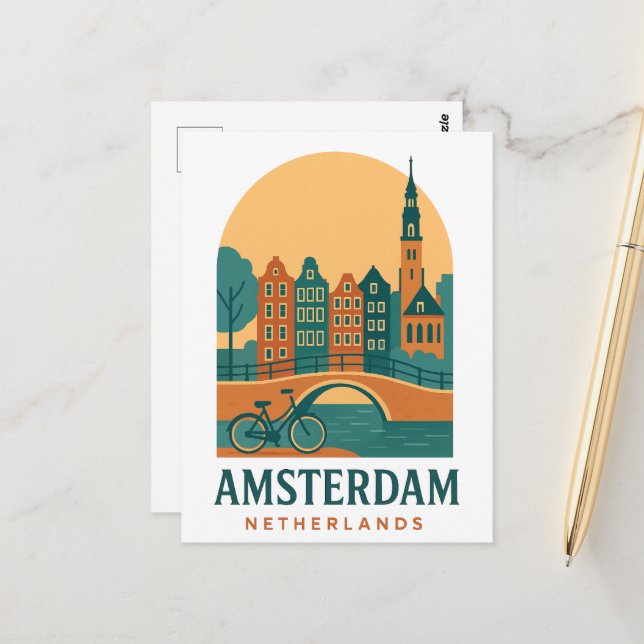 Cartão Postal de Viagem de Amsterdã - Cidade Holan (Frente/Verso In Situ)