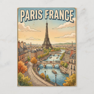Cartão postal de viagem de anime retrô de Paris Fr