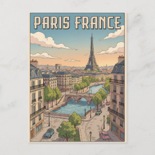 Cartão postal de viagem de anime retrô de Paris Fr