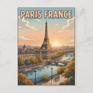 Cartão postal de viagem de anime retrô de Paris Fr