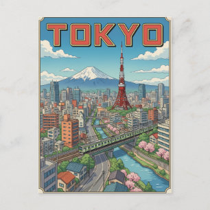 Cartão Postal de Viagem de Anime Vintage de Tóquio