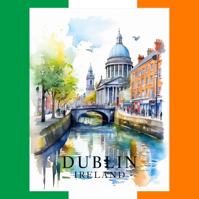 Cartão postal de Viagem de Arte Dublin, Irlanda (Dublin, Ireland Watercolor Travel Art Postcard
)