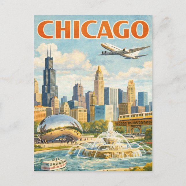 Cartão Postal de Viagem de Chicago em Estilo Cláss (Frente)