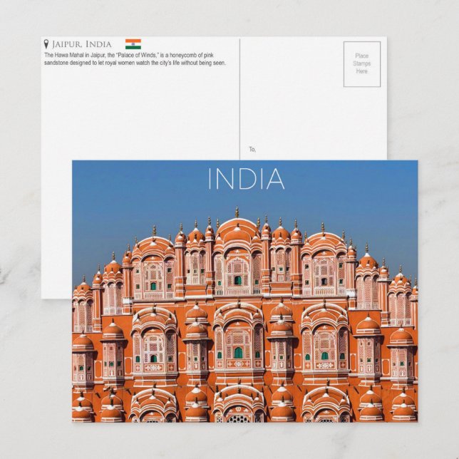 Cartão postal de viagem de Jaipur, Índia (Frente/Verso)