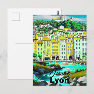 Cartão postal de viagem de Lyon França, Cartão pos