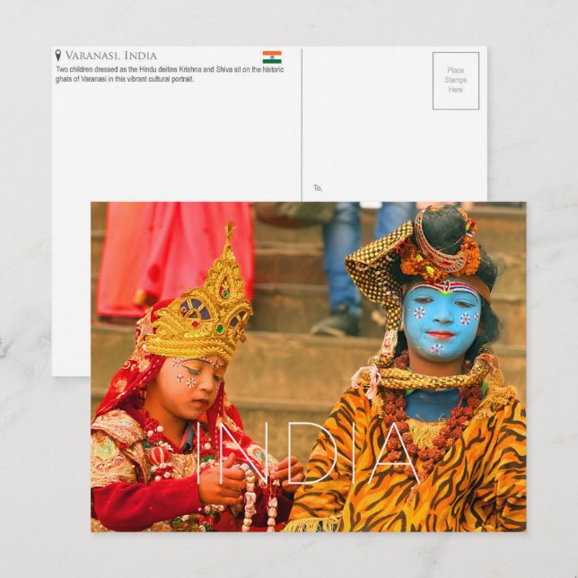 Cartão postal de viagem de Varanasi, Índia (Frente/Verso)