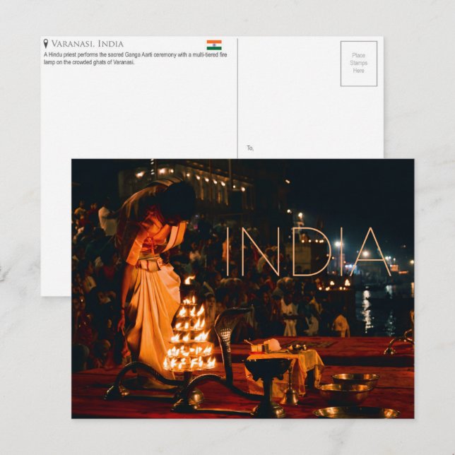 Cartão Postal de Viagem de Varanasi, Índia (Frente/Verso)