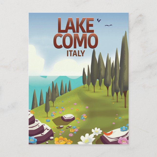 Cartão postal de viagem do Lago de Como Itália. (Frente)