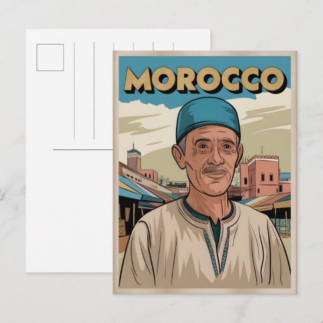 Cartão postal de viagem do Marrocos com presente d (Frente/Verso)