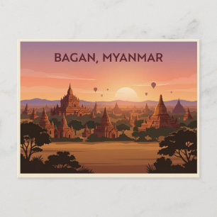 Cartão postal de viagem do pôr do sol em Bagan Mya