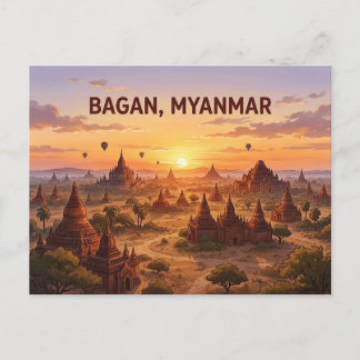 Cartão postal de viagem do pôr do sol em Bagan Mya