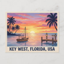 Cartão postal de viagem do pôr do sol em Key West