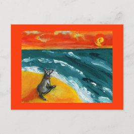 Cartão postal de viagem e pôr do sol com cachorro