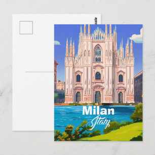 Cartão postal de viagem Milão Itália, Arte de viag