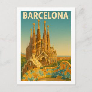 Cartão postal de Viagens vintage de Barcelona