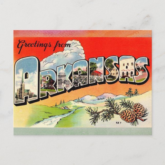 Cartão postal de Viagens vintage do Arkansas (Frente)