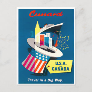 Cartão postal de viagens vintage EUA e Canadá