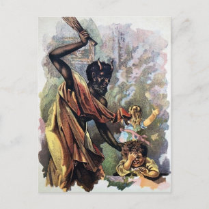 Cartão postal de Vintage Devil Punindo Criança