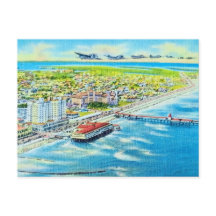 Cartão postal de vista aérea antiga de Galveston