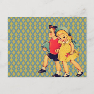 Cartão Postal de volta ao padrão retro da escola Kitsch Vintage