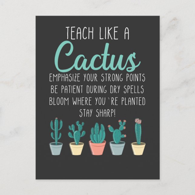 Cartão Postal De volta às aulas professor de cactus (Frente)
