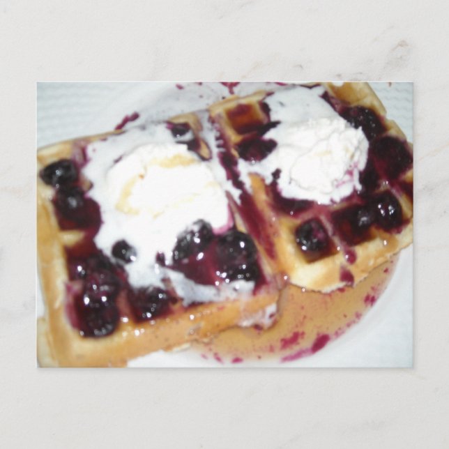 Cartão postal de Waffles de Mirtilo com Creme Chan (Frente)