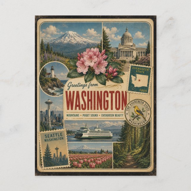Cartão postal de Washington com estilo vintage aut (Frente)