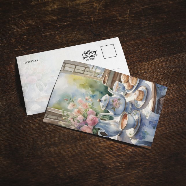 Cartão postal de Watercolor Horário do Chá (Criador carregado)