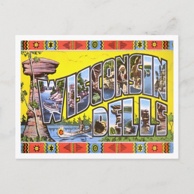 Cartão postal de Wisconsin Dells Vintage Big Lette (Frente)