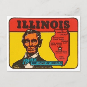 Cartão Postal decalque do Estado de Illinois com Lincoln