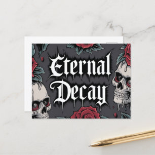 Cartão Postal Decay Eterno" Caveira Gótica e Ilustração Rosa