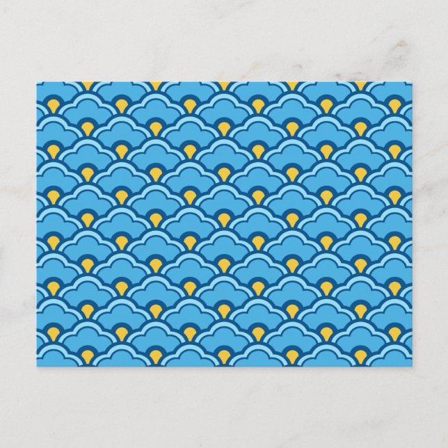 Cartão Postal Deco China Scallops, Turquesa e Aqua (Frente)