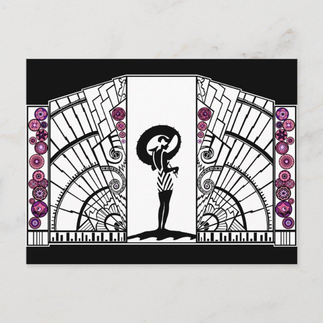 Cartão Postal Deco litoral branco e rosa (Frente)
