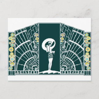 Cartão Postal Deco litoral em Teal e Amarelo