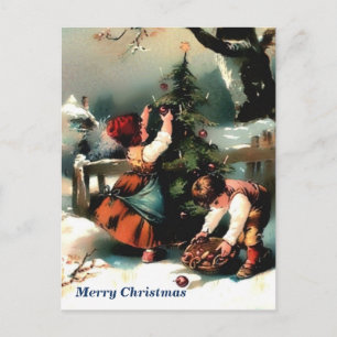 Cartão Postal Decoração de Criança Antiga em Árvore de Natal ao 