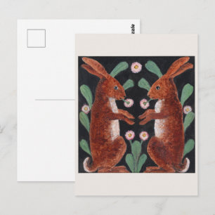 Cartão Postal Decoração de Lebre da Floresta em Estilo Antigo pa