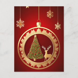 Cartão Postal Decoração de Natal Dourada Elegante