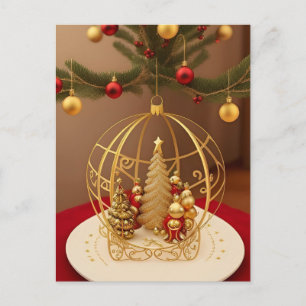 Cartão Postal Decoração de Natal Dourada Elegante
