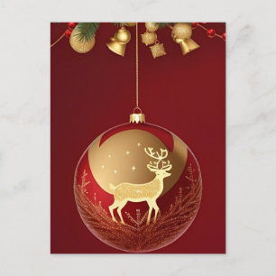 Cartão Postal Decoração de Natal Dourada Elegante