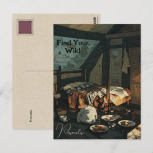 Cartão Postal Decoração de quarto vintage com citação selvagem p