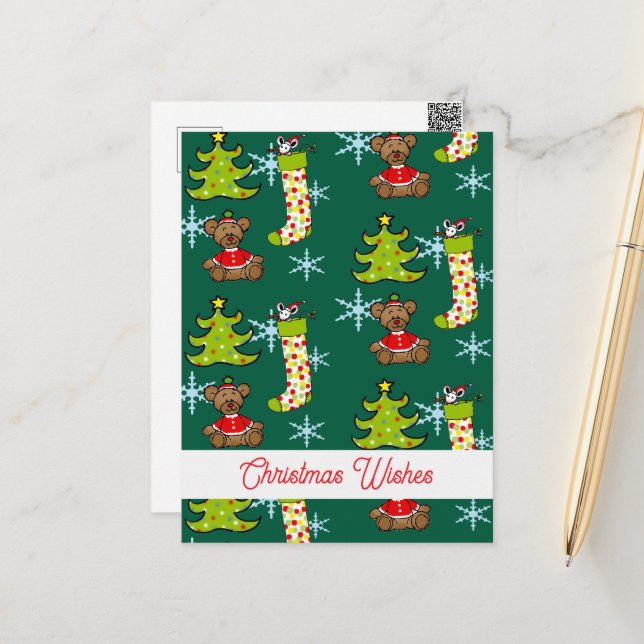 Cartão Postal decorações de Natal alegres (Frente/Verso In Situ)