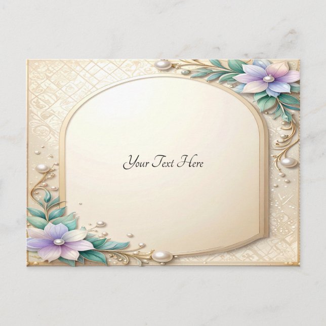 Cartão Postal Decorative Floral Frame with Pearls Postcard (Frente)