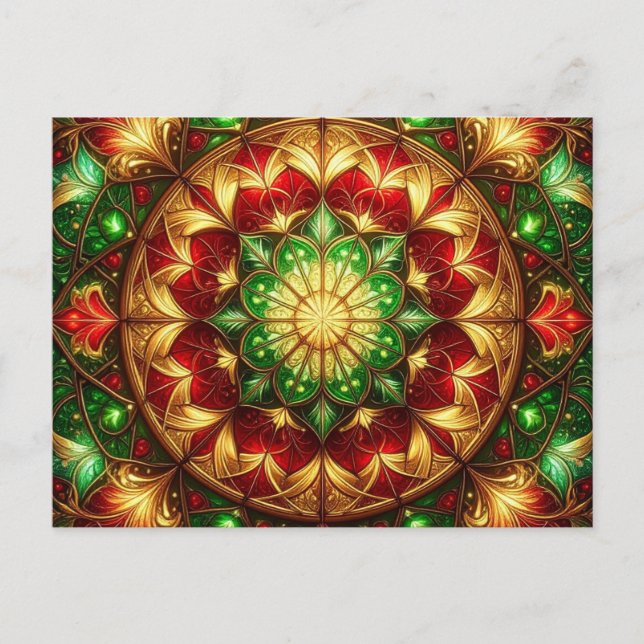 Cartão Postal Decorative Red Green Christmas Holiday Postcard (Frente)