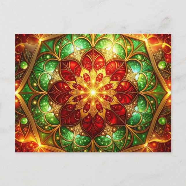 Cartão Postal Decorative Red Green Christmas Holiday Postcard (Frente)