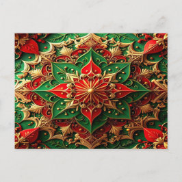 Cartão Postal Decorativo de Feriado Vermelho Verde