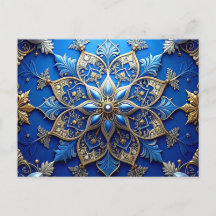 Cartão Postal Decorativo de Férias Azul Dourado