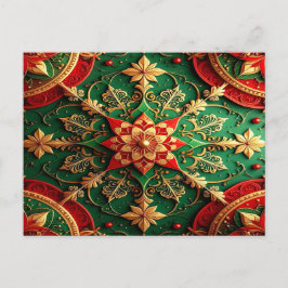 Cartão Postal Decorativo de Férias Vermelho Verde